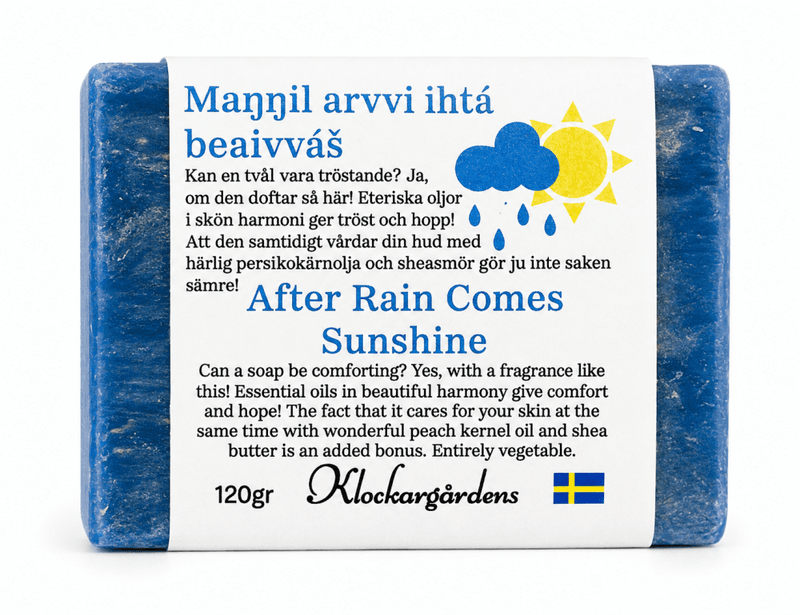 Mannjil arvvi ihtá beaivvás - Efter regn kommer solsken Naturtvål